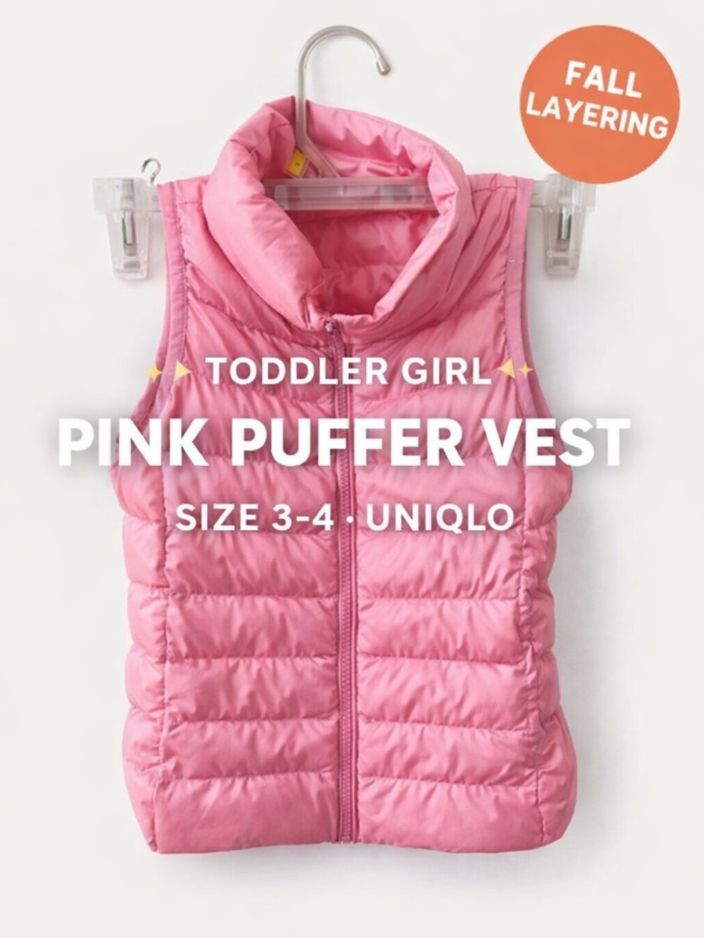 UNIQLO Kids Pink Puffer Vest Size 3-4 Lightweight Toddler Girl Jacket Fall